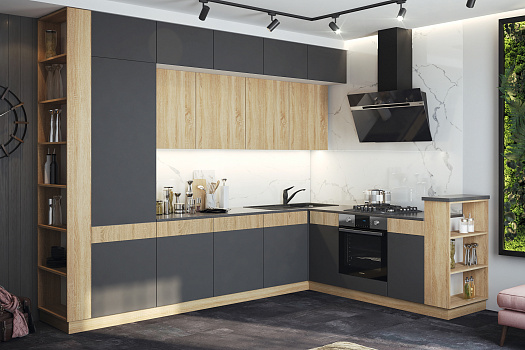 Кухня угловая Техно-5 3.2 на 2.24 м сонома / графит софт