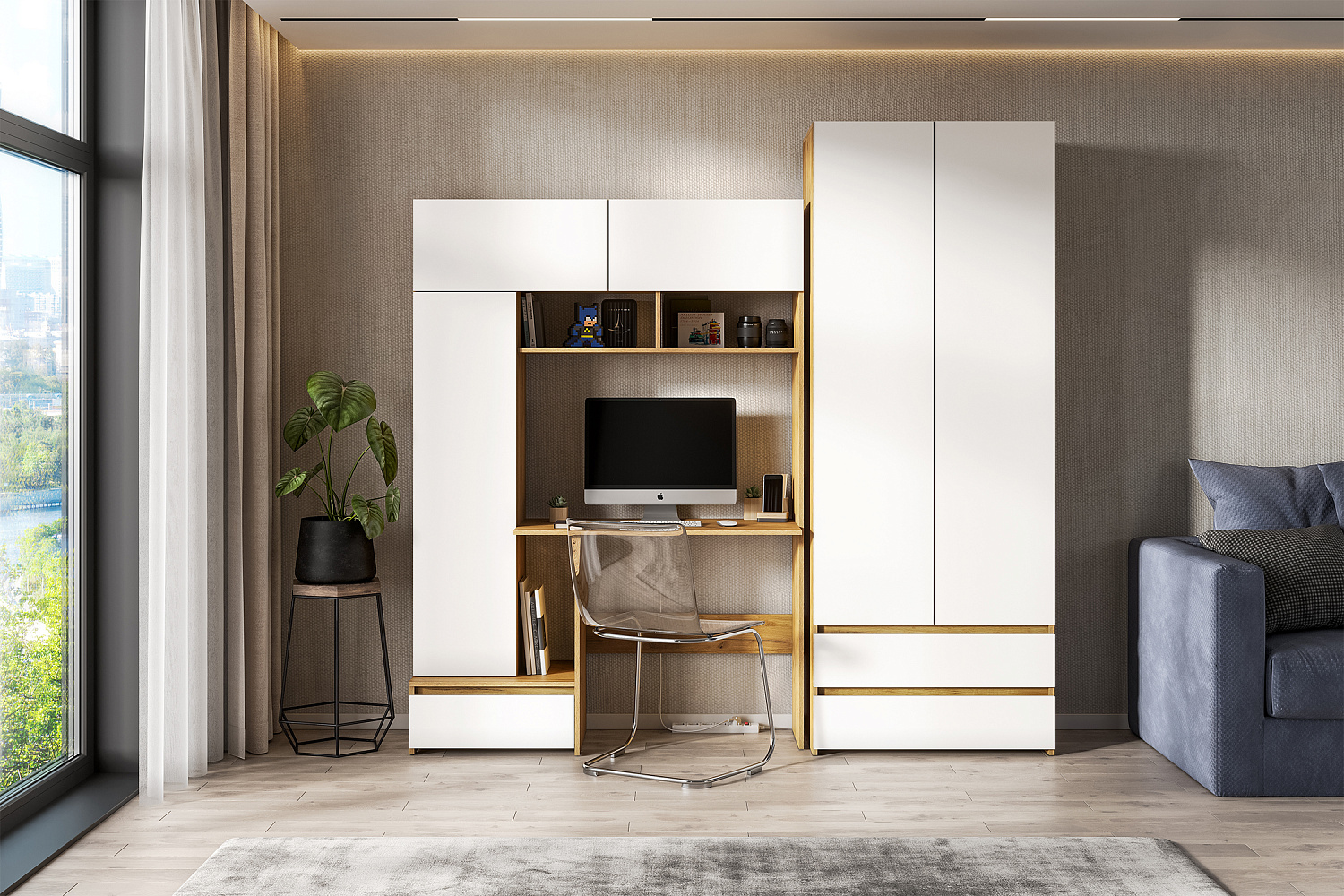 Стол компьютерный Гривент дуб золотой / белый