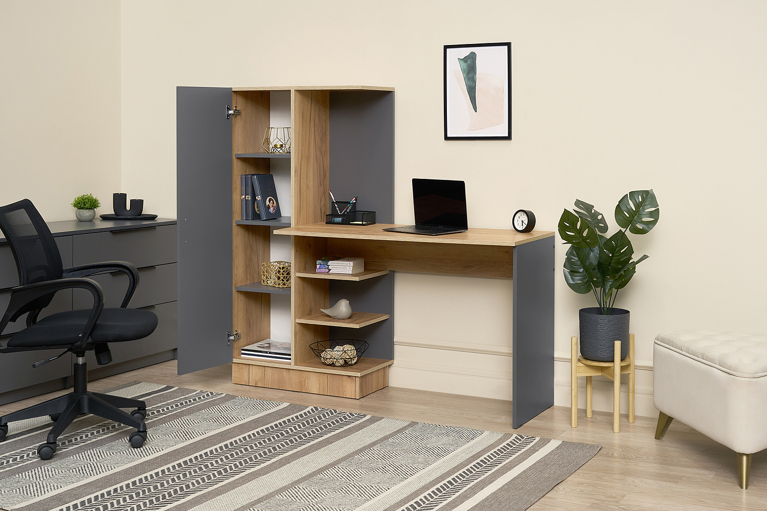 Стол компьютерный №1 дуб крафт / графит