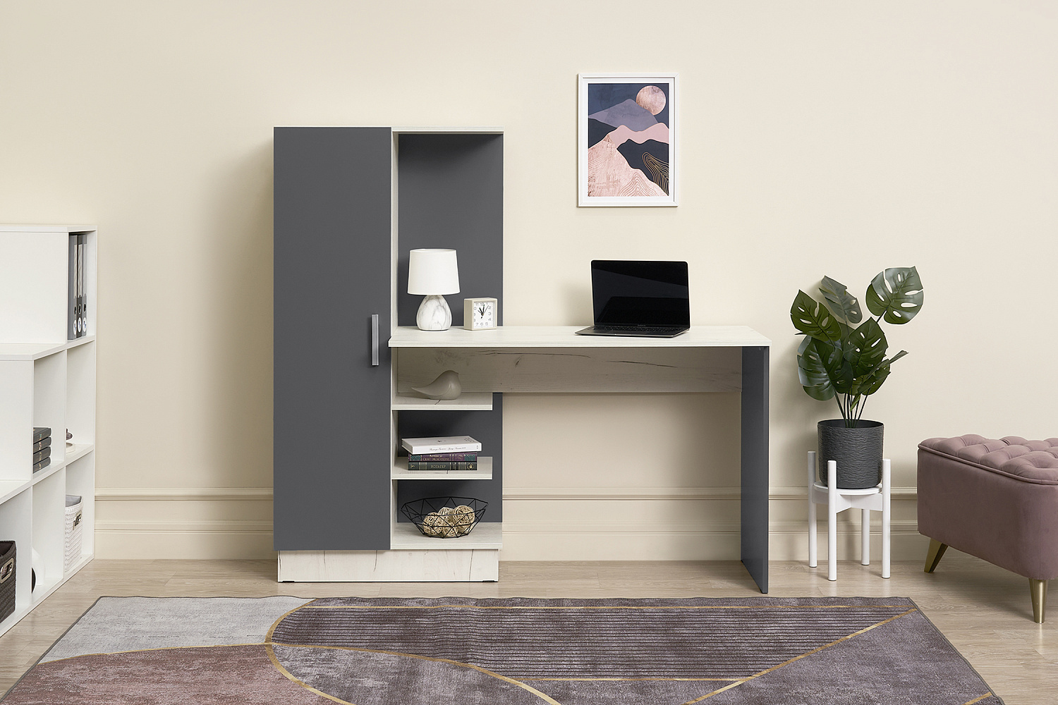 Стол компьютерный №1 дуб крафт белый / графит