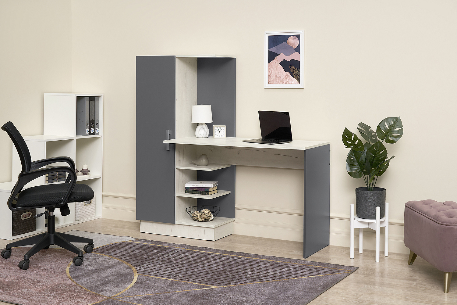 Стол компьютерный №1 дуб крафт белый / графит