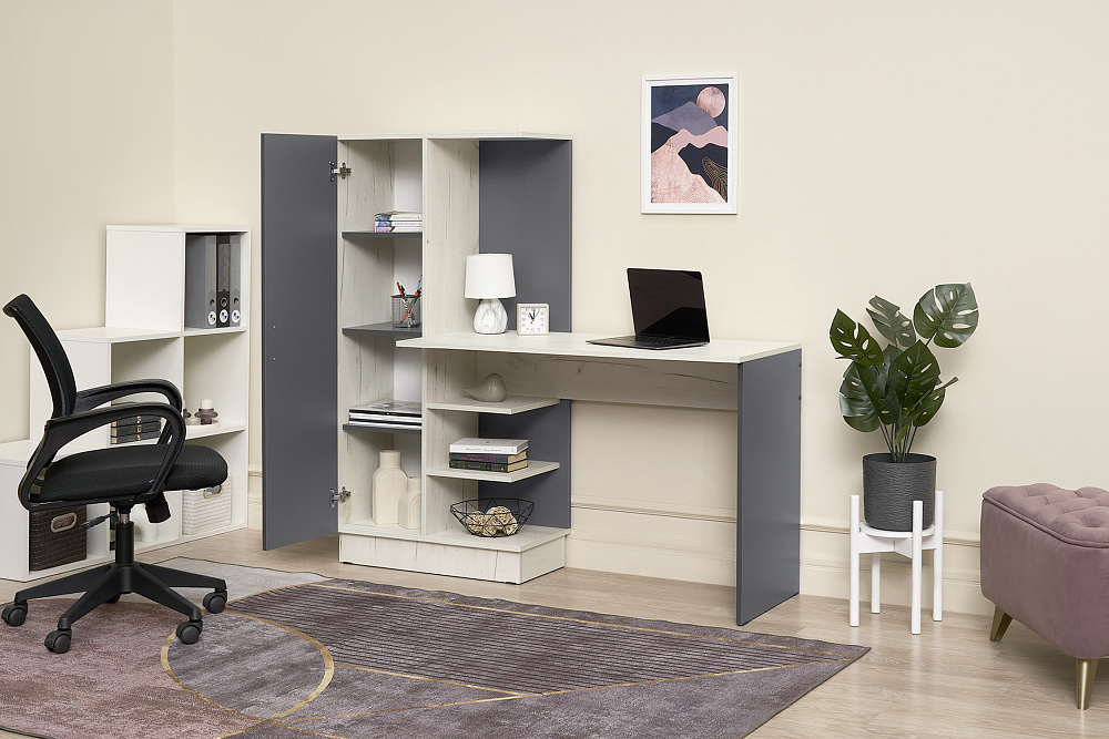 Стол компьютерный №1 дуб крафт белый / графит