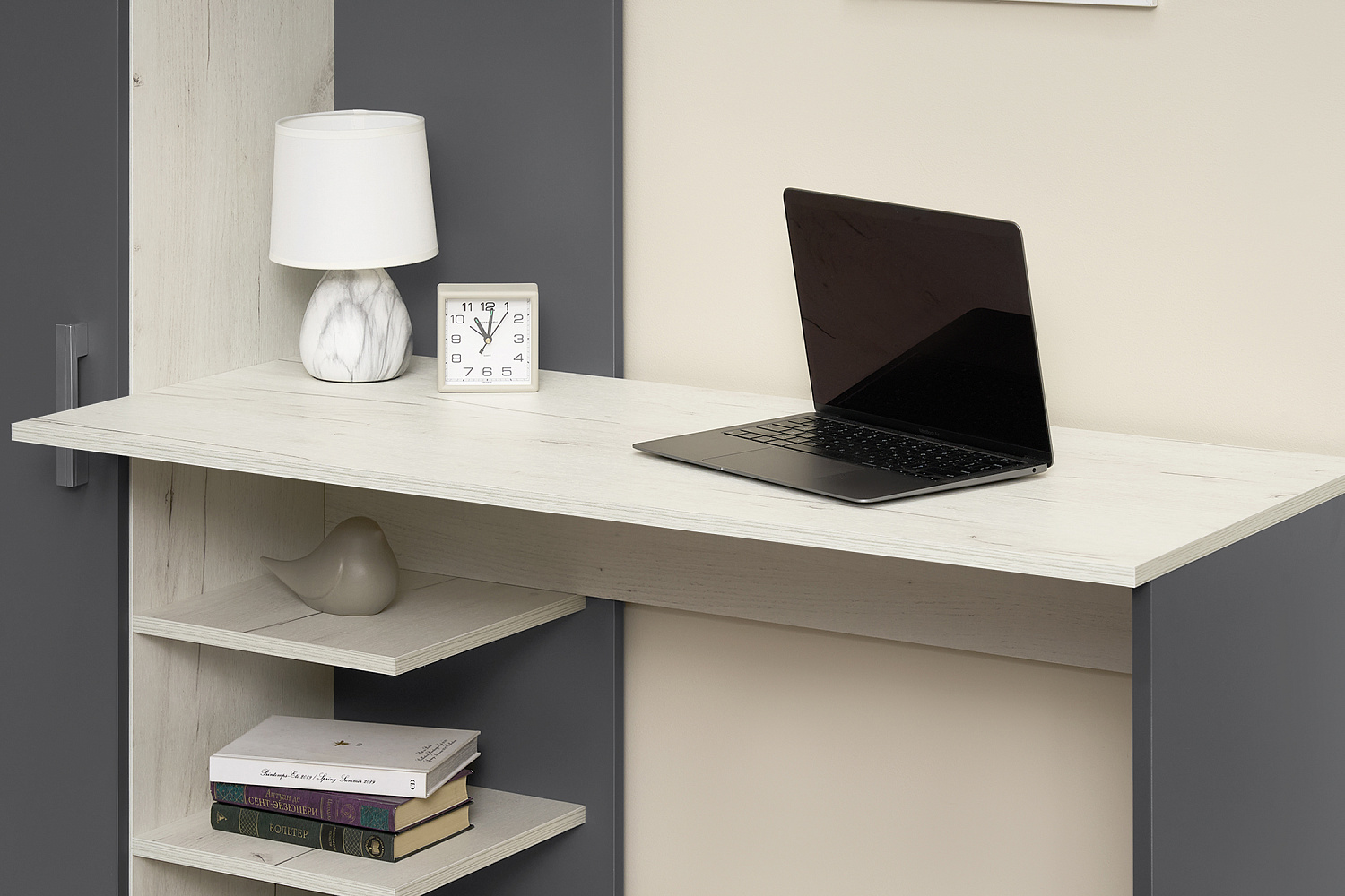 Стол компьютерный №1 дуб крафт белый / графит