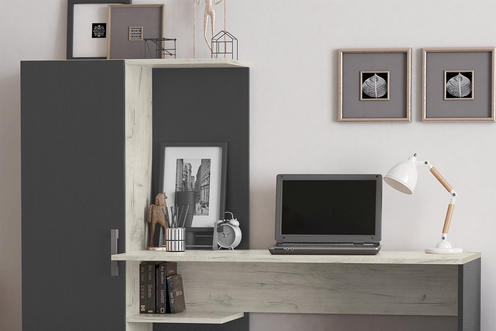 Стол компьютерный №1 дуб крафт белый / графит