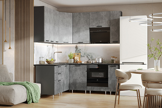 Кухня угловая Рио NEW №2 1.6 х 2.0 м бетон светлый / бетон темный