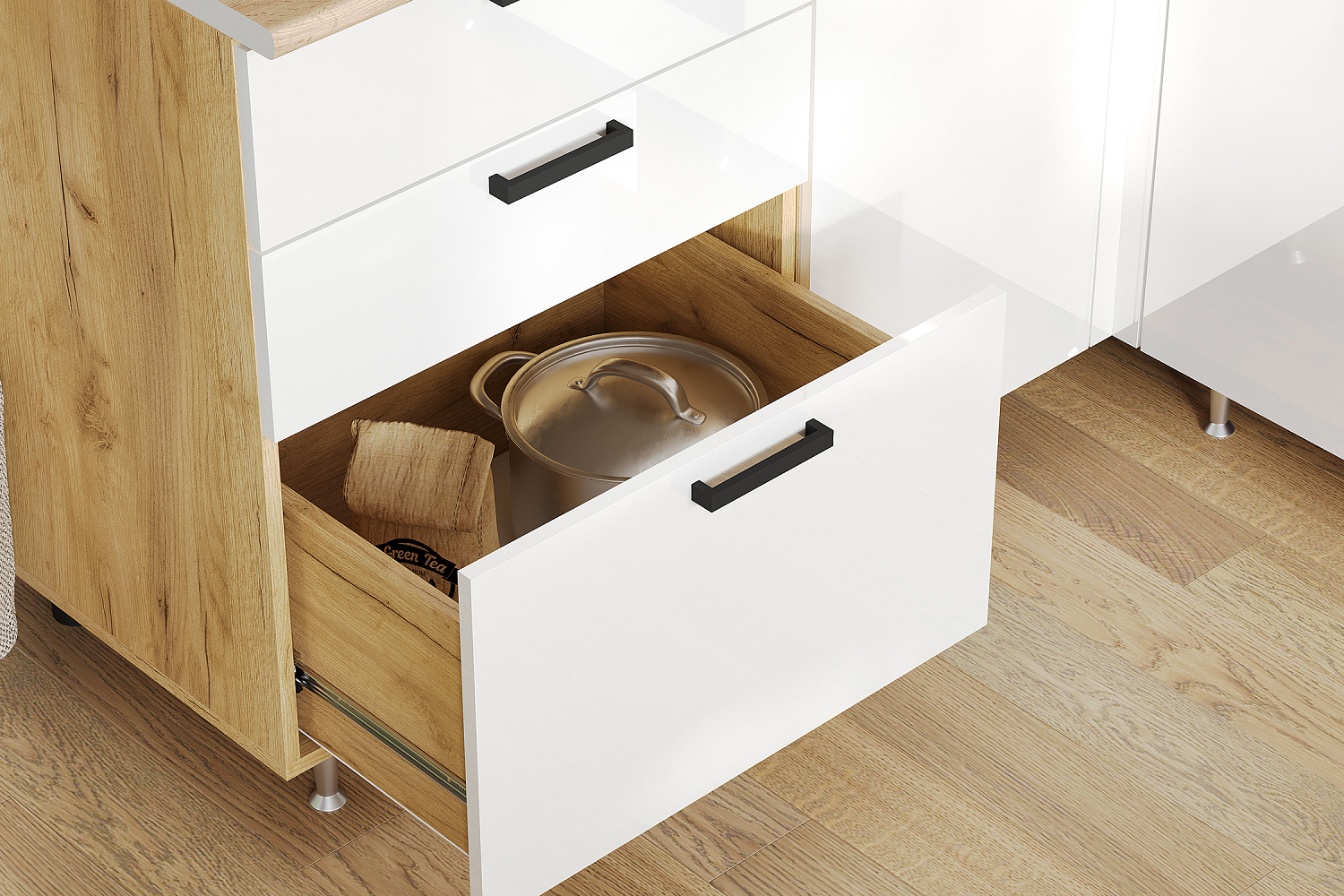 Кухня угловая Рио NEW №2 1.6 х 2.0 м белый глянец