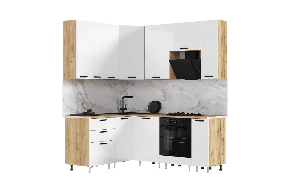 Кухня угловая Рио NEW №2 1.6 х 2.0 м белый глянец