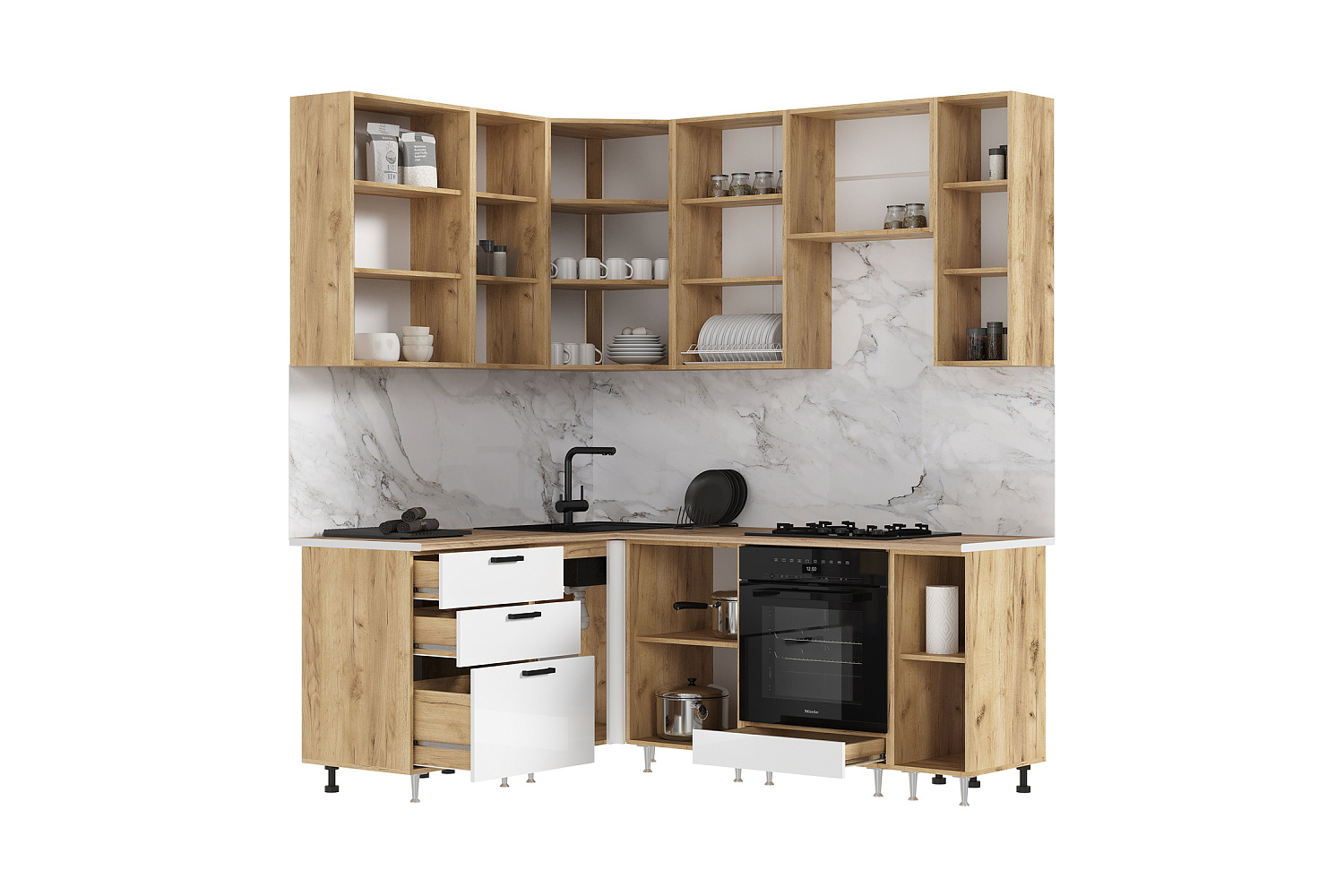 Кухня угловая Рио NEW №2 1.6 х 2.0 м белый глянец