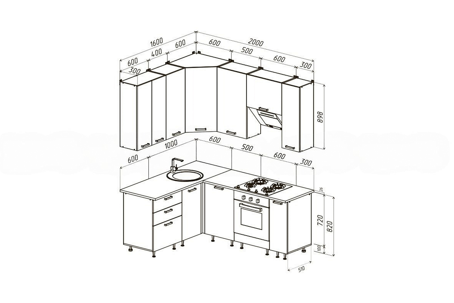 Кухня угловая Рио NEW №2 1.6 х 2.0 м белый глянец