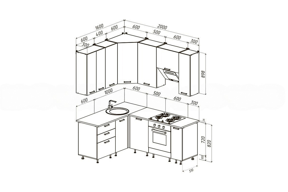 Кухня угловая Рио NEW №2 1.6 х 2.0 м белый глянец