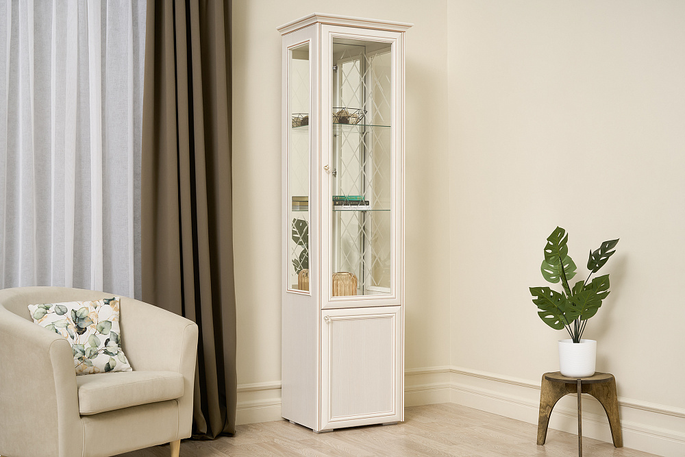 Пенал с витриной Парма сандал светлый