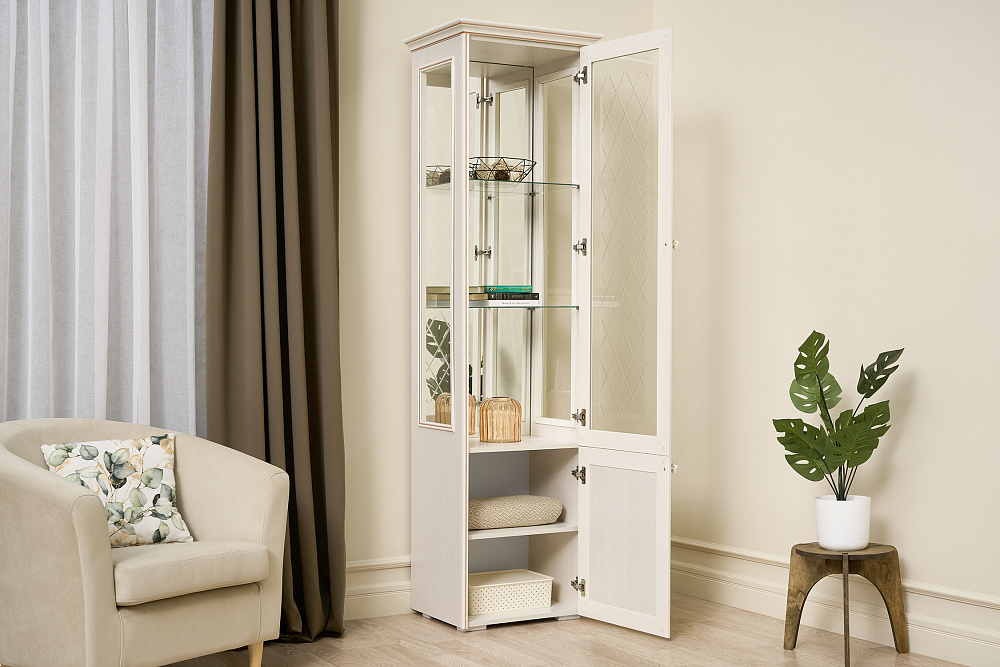 Пенал с витриной Парма сандал светлый