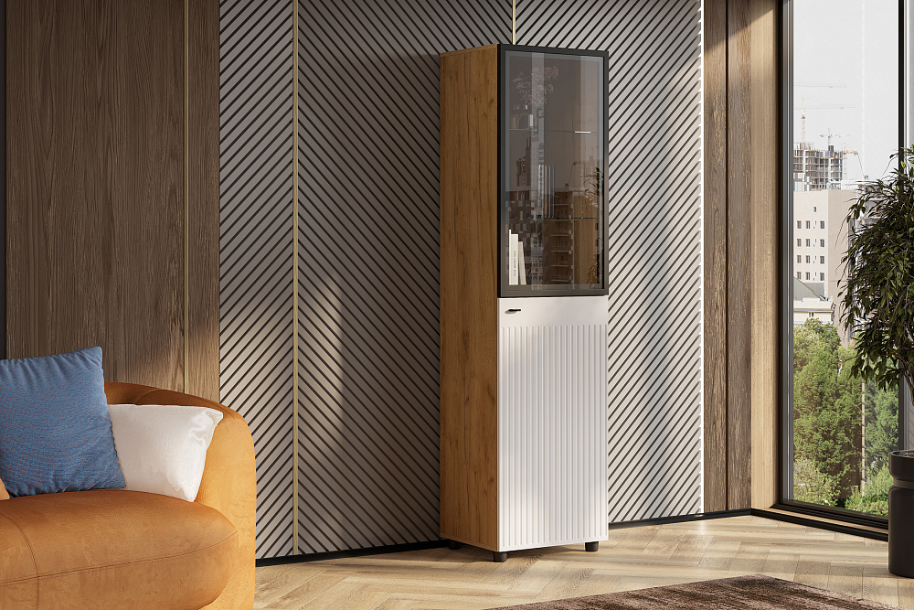 Витрина Ливенто дуб золотой / белый матовый