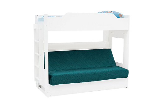 Двухъярусная кровать с диван-кроватью изумрудный / белый