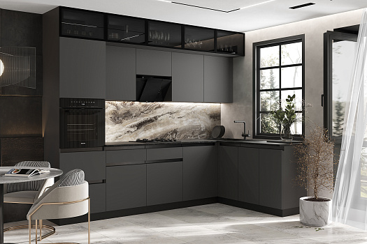 Кухня угловая Техно-6 3.0 х 1.8 м графит софт