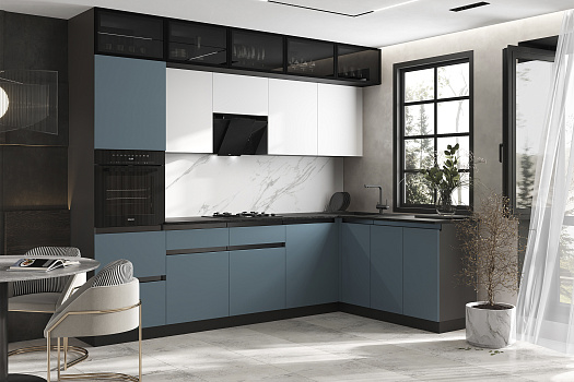 Кухня угловая Техно-6 3.0 х 1.8 м браш блю / браш вайт