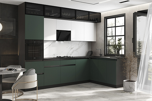 Кухня угловая Техно-6 3.0 х 1.8 м браш мени грин / браш вайт