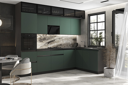 Кухня угловая Техно-6 3.0 х 1.8 м браш мени грин