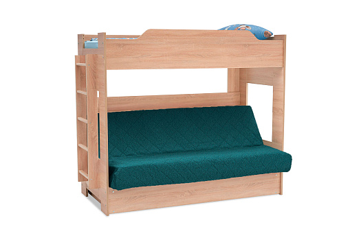 Двухъярусная кровать с диван-кроватью изумрудный / дуб сонома