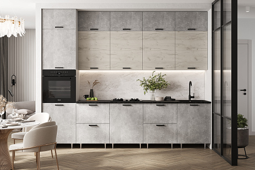 Кухня Рио New №3 3.0 м бетон светлый / дуб крафт белый