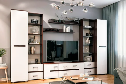 Фото 1 Гостиная Ким №2 венге / белый глянец Размеры Ш 366.8 х Г 52.4 х В 223.6