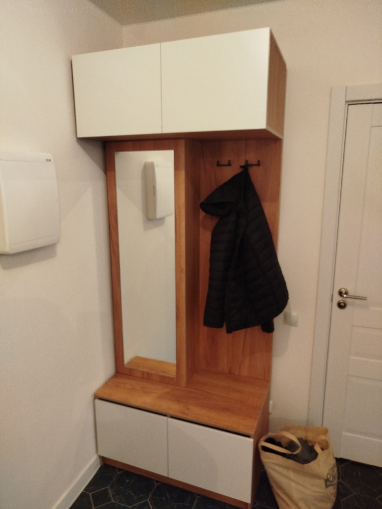 Вешалка с зеркалом Веллум дуб крафт золотой / белый