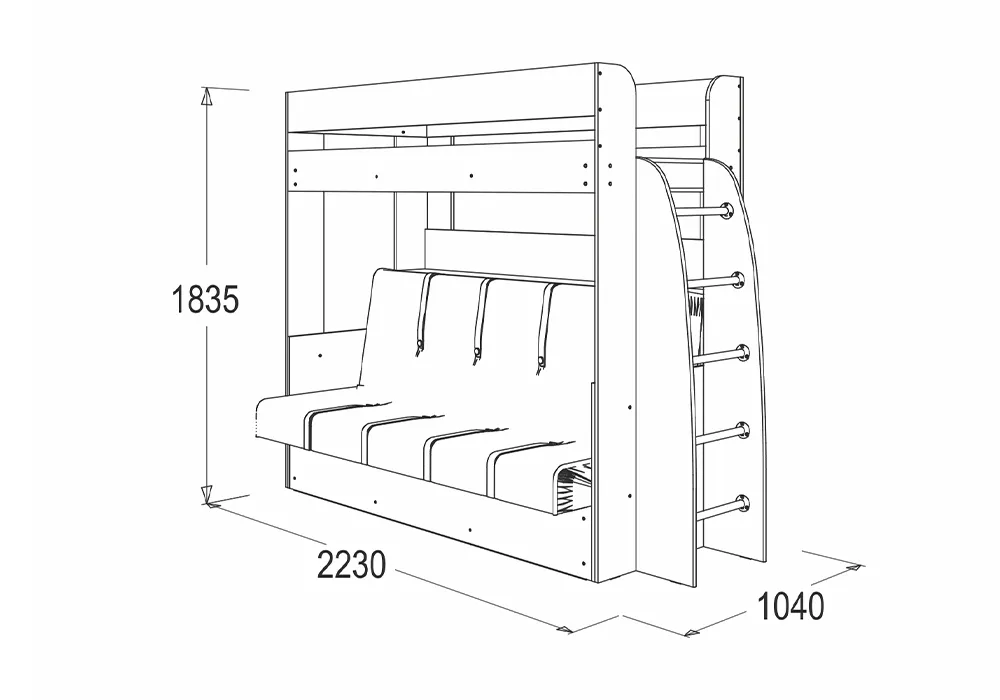 Двухъярусная кровать с диваном сборка схема