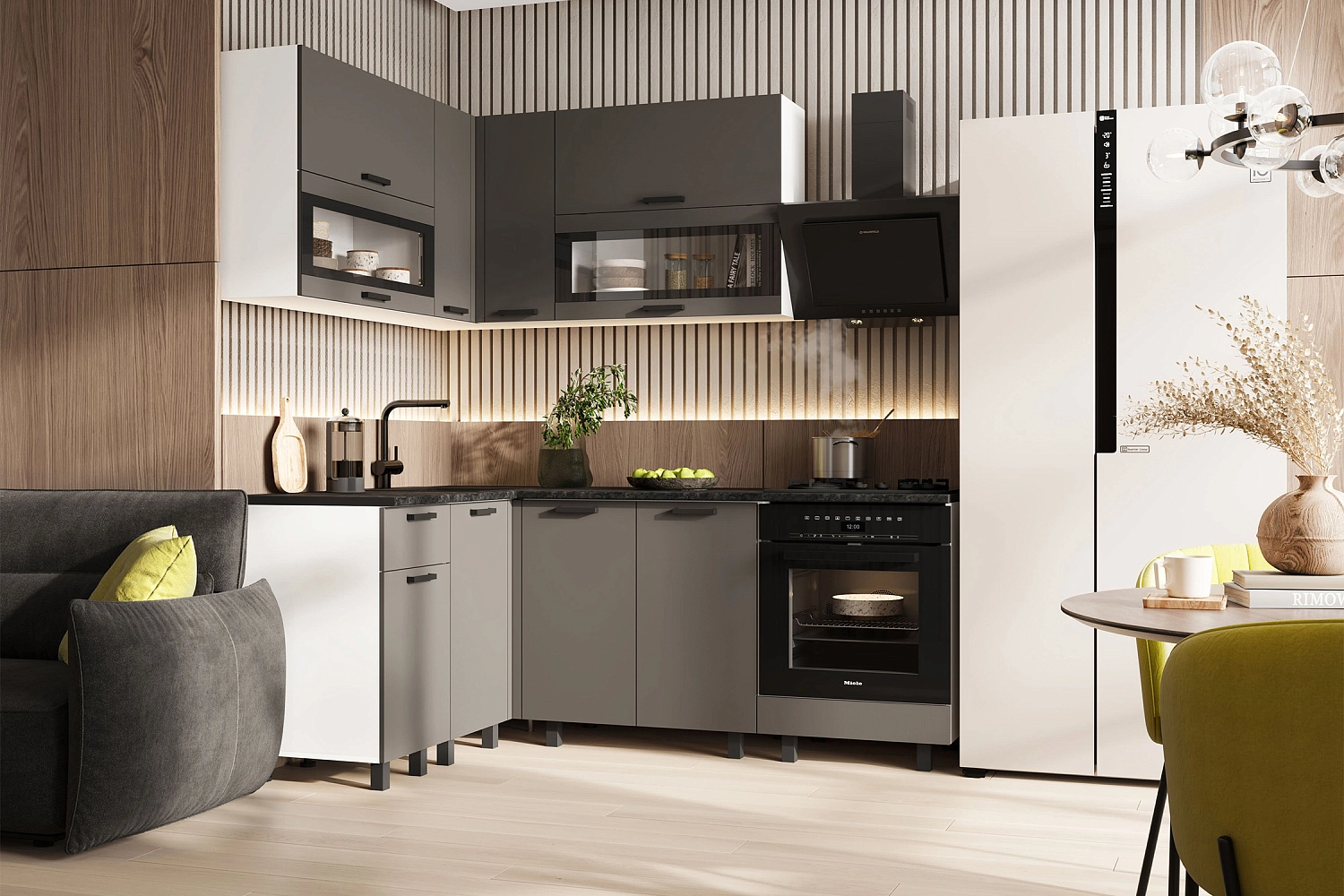 Кухня Техно 1.4 х 2.0 м компоновка №2 холст вулканический арт. 08-225363 купить в Бийске по цене 38 590 руб. в интернет-магазине мебели НОНТОН