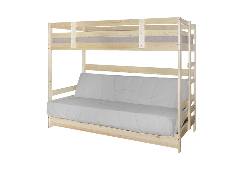 Двухъярусная кровать массив с диван-кроватью серый / натуральный