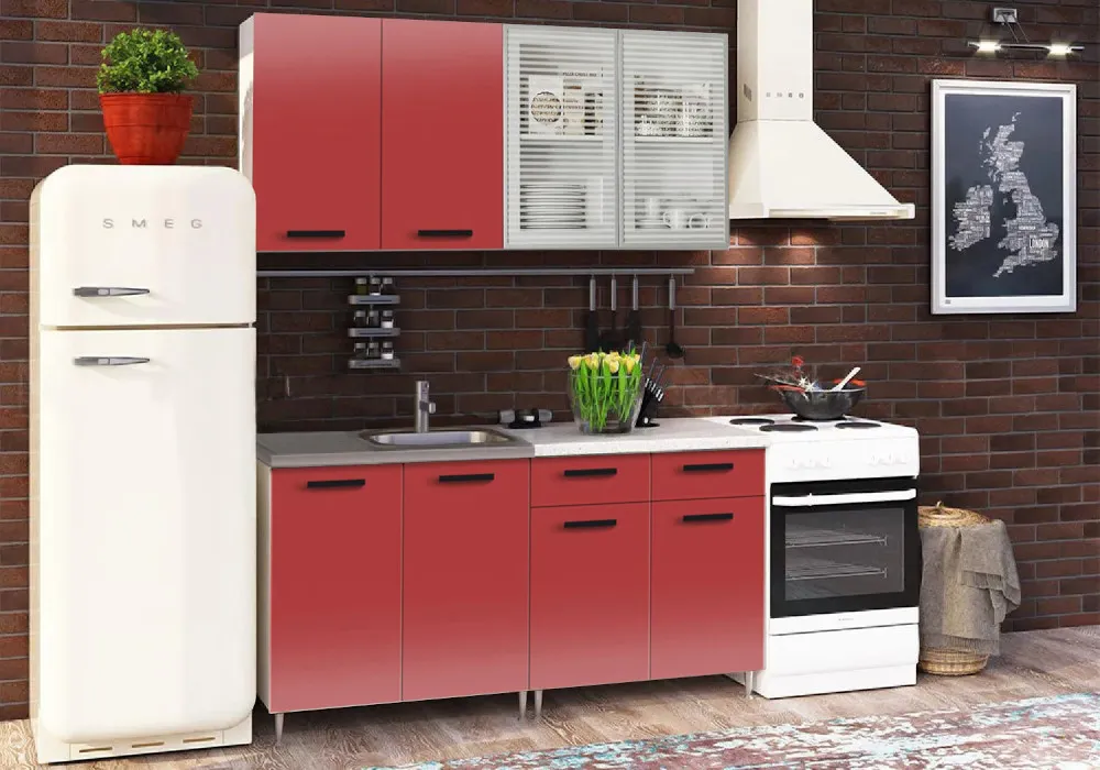 Кухня в красном цвете дизайн (73 фото)