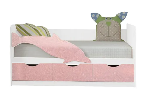 Детская кровать Дельфин-3 розовый металлик / белый
