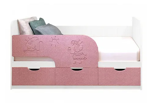 Детская кровать Свинка Пеппа розовый металлик / белый
