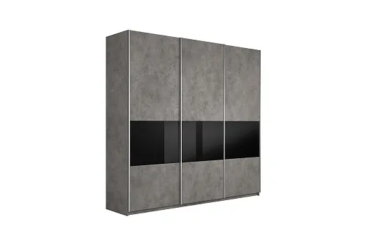 Шкаф-купе 3-х створчатый широкий Прайм бетон / черное стекло