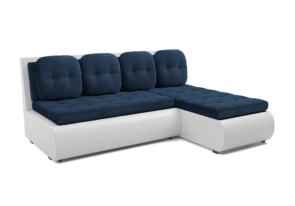 Диван угловой дельфин Кормак велюр темно-синий / экокожа белая арт. 08 ...