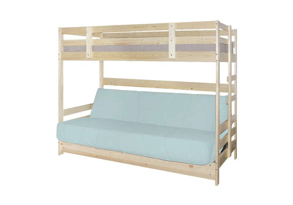 Двухъярусная кровать массив с диван-кроватью голубой / натуральный