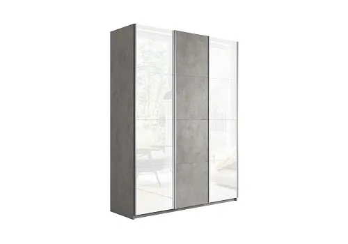 Шкаф-купе 3-х створчатый Прайм белое стекло / бетон