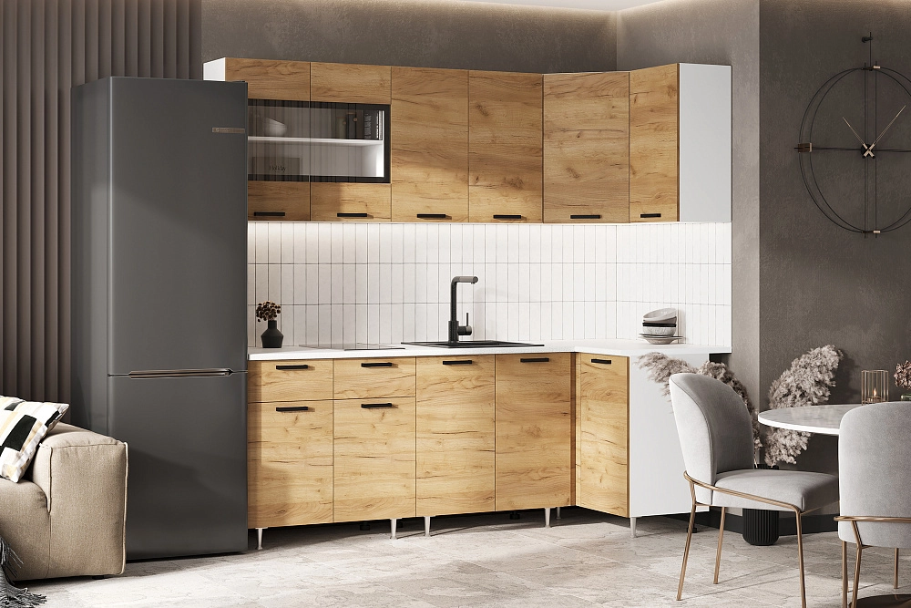 Кухня угловая Рио NEW 2.2 х 1.0 м дуб крафт арт. 08-215411 купить в Москве по цене 30 990 руб. в интернет-магазине мебели НОНТОН