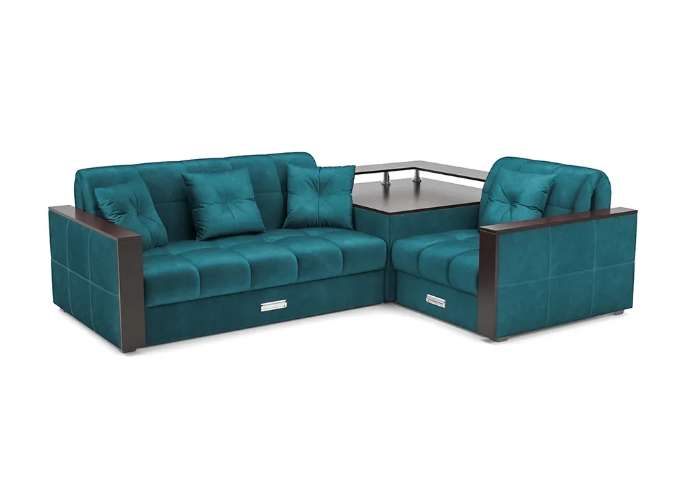 Диван угловой аккордеон Прага вельвет сине-зеленый арт. 08-165989 ...