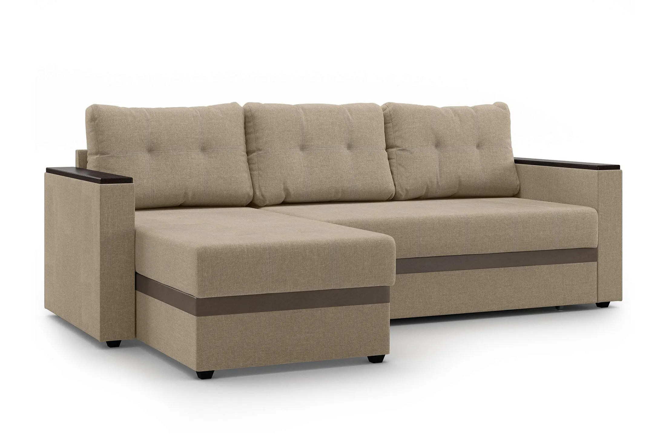 Диван угловой Атланта Лайт бежевый / коричневый