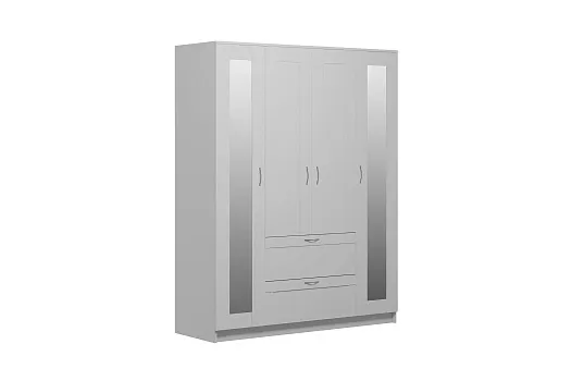 Шкаф четырехстворчатый Сириус белый с двумя ящиками и двумя зеркалами 