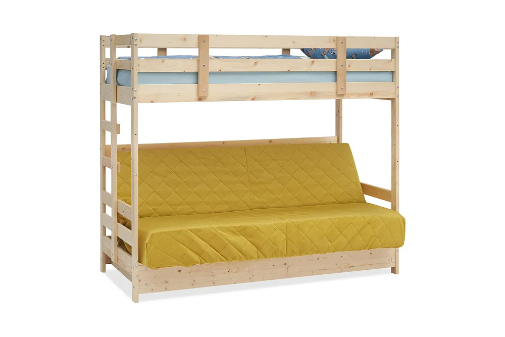 Купить Двухъярусная кровать массив с диван-кроватью желтый / натуральный арт. 08-168472 120х182 за 18 290 руб. в Санкт-Петербурге в магазине мебели НОНТОН.РФ