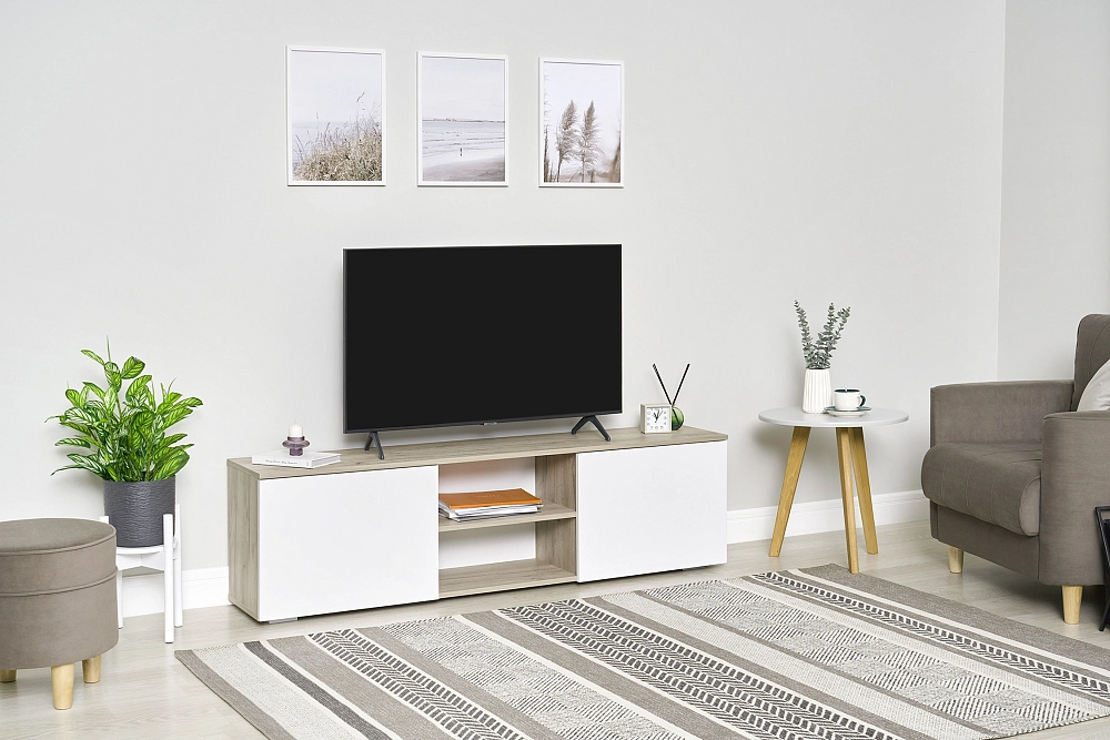 ТВ-тумба Вирола ТБ01-1600 дуб крафт серый / белый глянец арт. 08-177663 купить в Москве по цене 4 990 руб. | НОНТОН