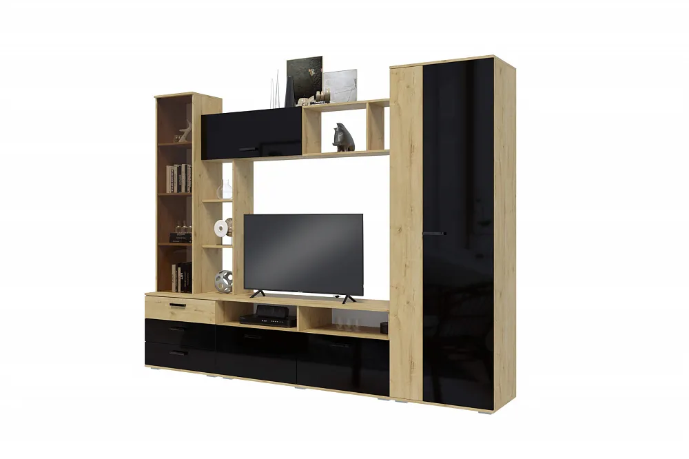 Гостиная Крокус дуб вотан / черный глянец арт. 08-72242 купить в Новосибирске по цене 26 890 руб. | НОНТОН