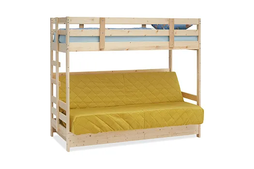 Двухъярусная кровать массив с диван-кроватью желтый / натуральный