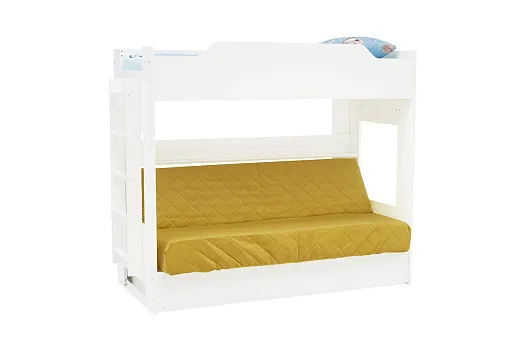 Двухъярусная кровать с диван-кроватью желтый / белый