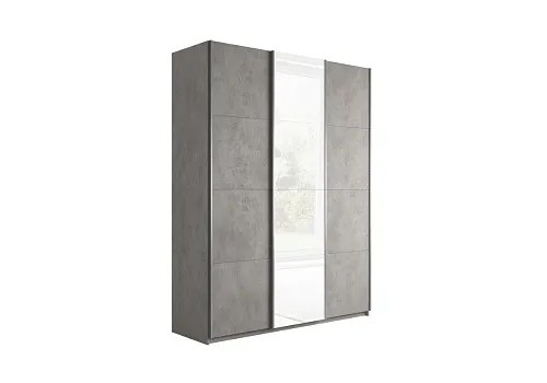 Шкаф-купе 3-х створчатый Прайм бетон / белое стекло 