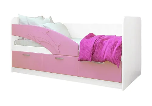 Детская кровать Дельфин-1 розовый металлик / белый